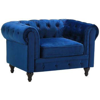 Beliani CHESTERFIELD - Fauteuil-Blauw-Fluweel