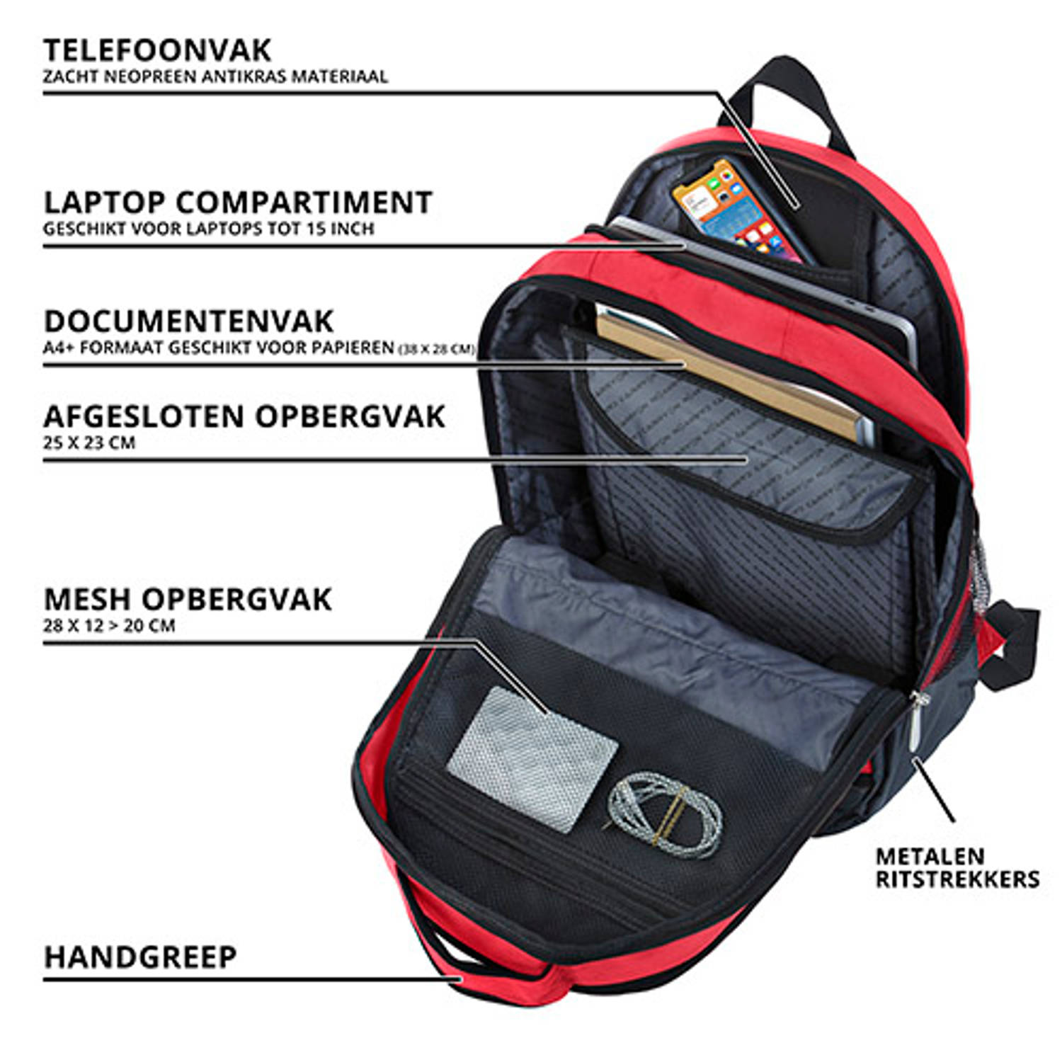 Integratie Vegen handboeien CarryOn Laptop Rugzak - Daily Business Laptoptas - 28 Liter - Rood | Blokker