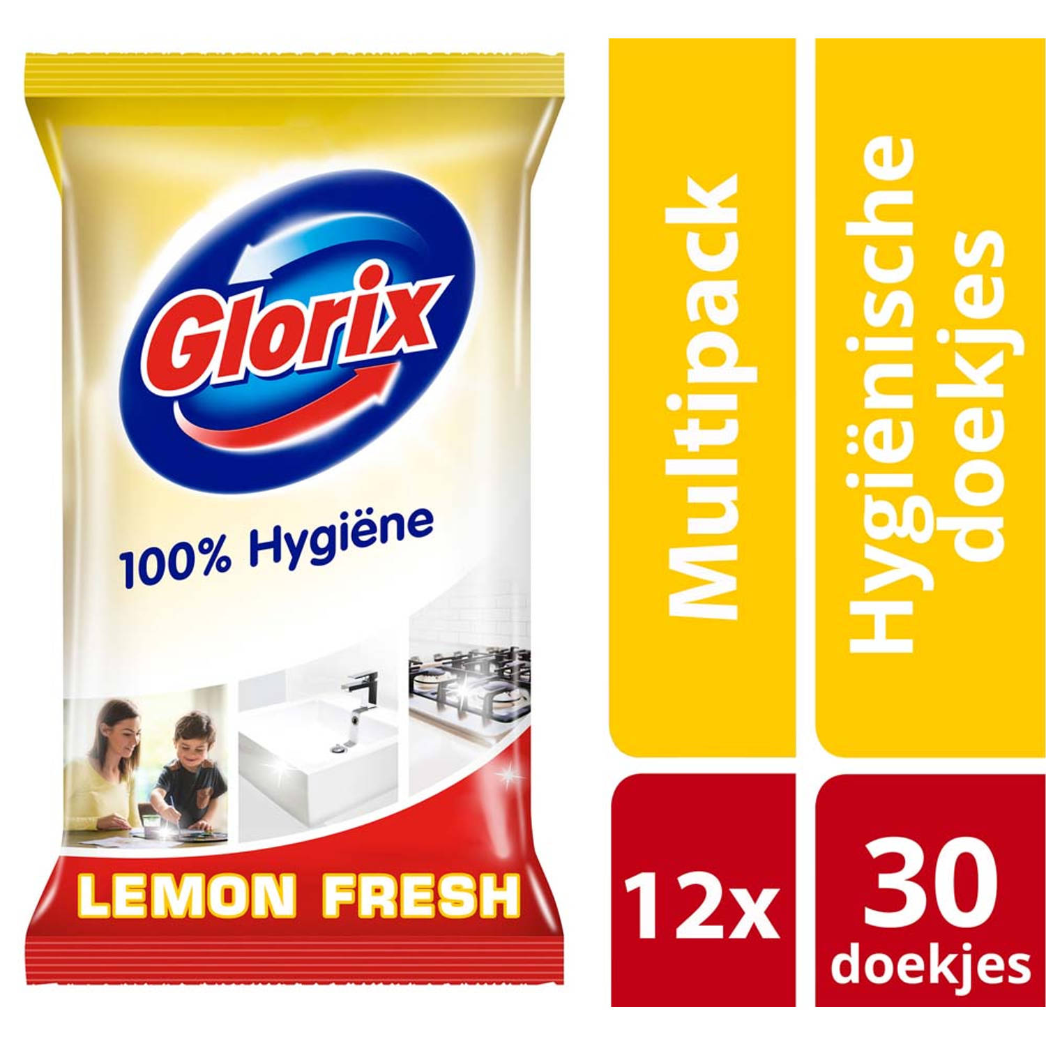 Glorix Lemon - 30 stuks - Schoonmaakdoekjes - 12 stuks - Voordeelverpakking