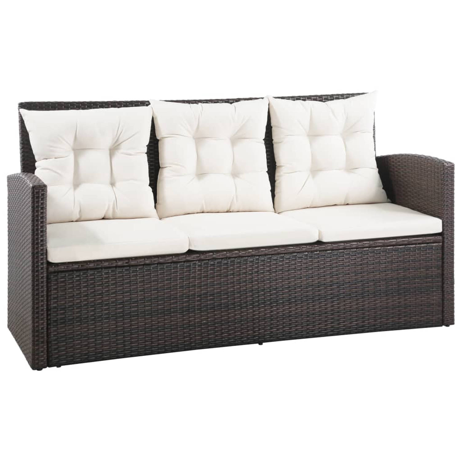 The Living Store Loungeset Poly Rattan - Bruin/Crèmewit - PE-rattan - 160x62x87cm - Polyester kussenhoes