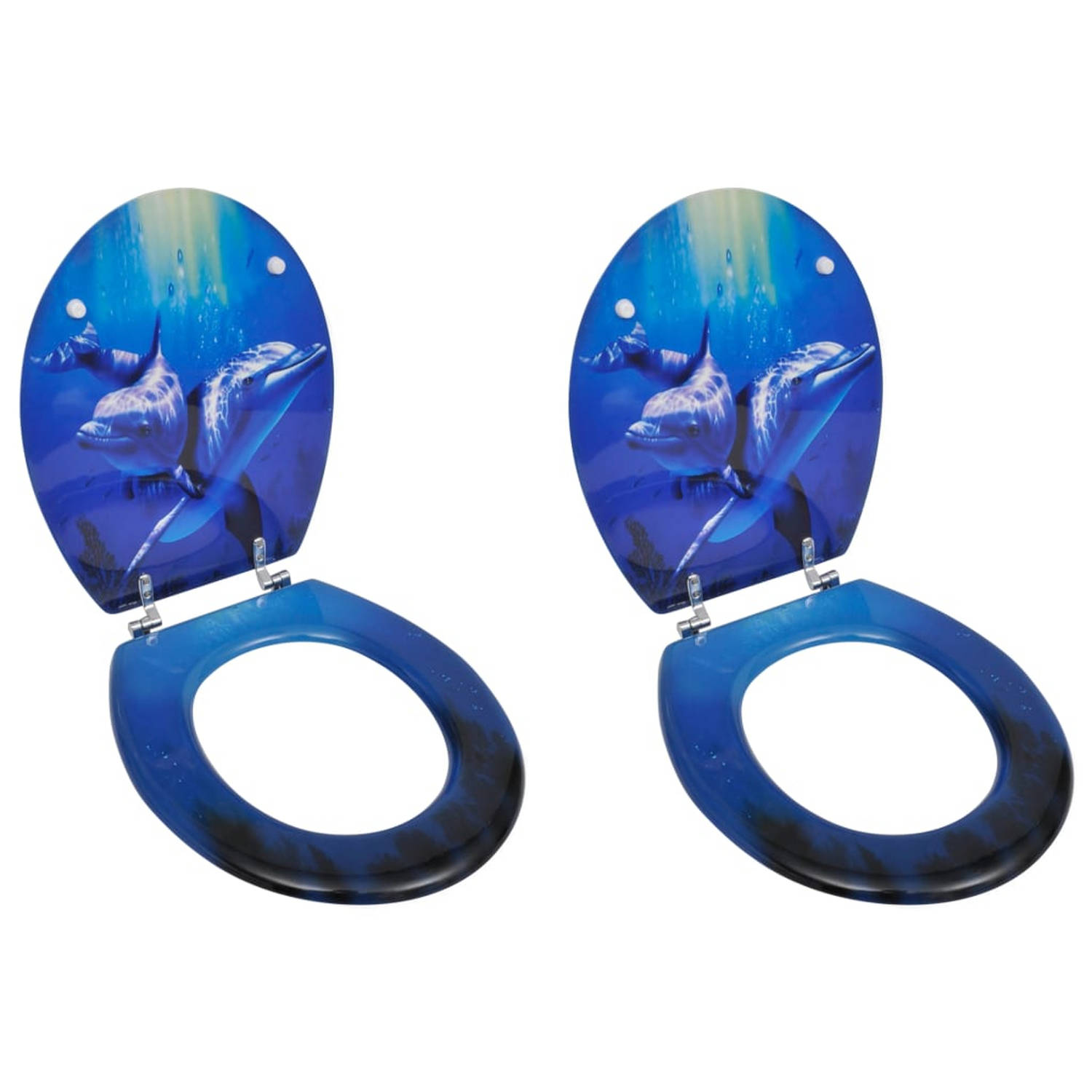 vidaXL Toiletbril met hard-closedeksel 2 st MDF dolfijn
