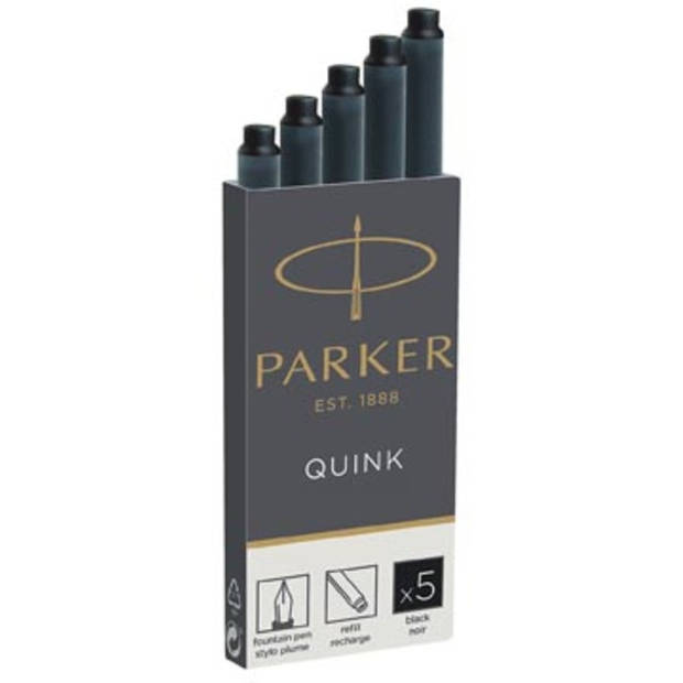 Parker Quink inktpatronen zwart, doos met 5 stuks