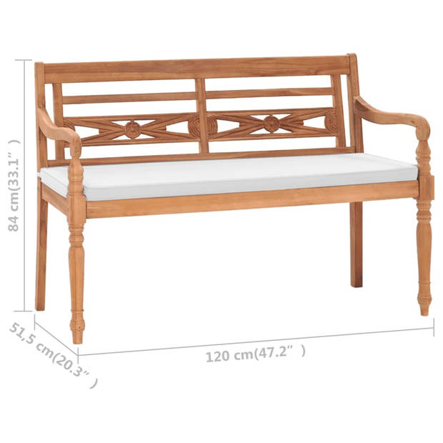 vidaXL Bank Batavia met kussens 120 cm teakhout