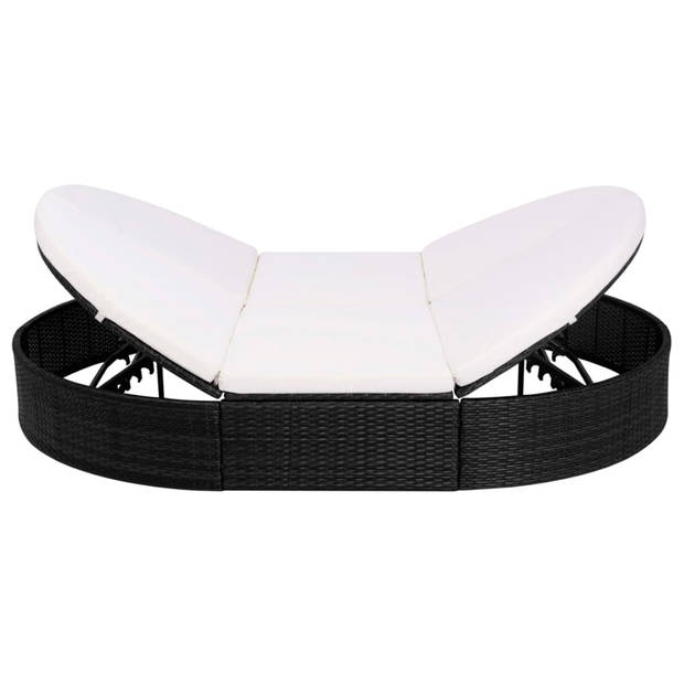 The Living Store Loungebed Bali - Ovaal - PE rattan - 200x140x28 cm - Zwart - Crèmewit