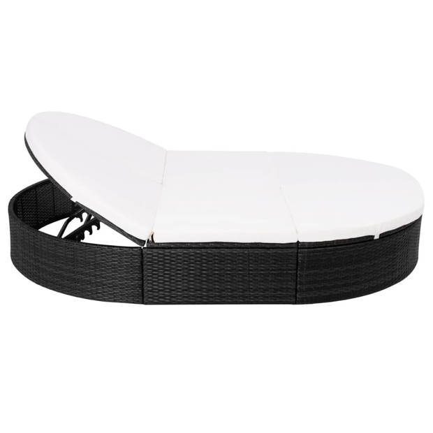 The Living Store Loungebed Bali - Ovaal - PE rattan - 200x140x28 cm - Zwart - Crèmewit