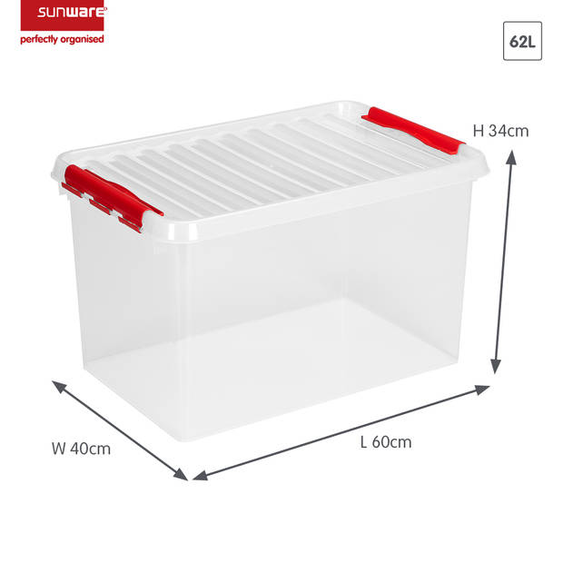 Sunware - Q-line opbergbox 62L transparant rood - 60 x 40 x 34 cm