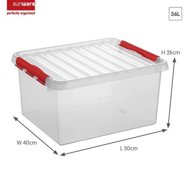 Sunware - Q-line opbergbox 36L transparant rood - 50 x 40 x 26 cm