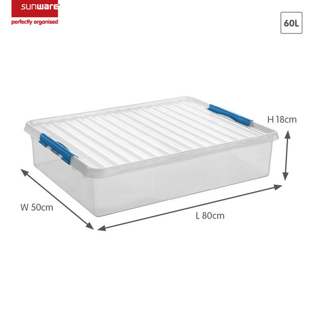Sunware - Q-line opbergbox 60L transparant blauw - 80 x 50 x 18 cm