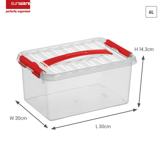 Sunware - Q-line opbergbox 6L transparant rood - 30 x 20 x 14,3 cm