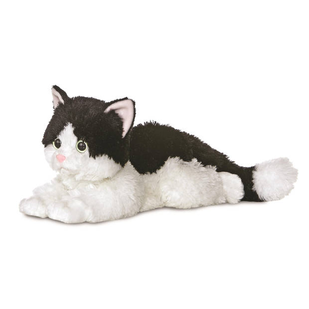 Aurora Pluche dieren knuffel kat/poes - zwart/wit - 30 cm - Knuffeldieren katten speelgoed - Knuffel huisdieren