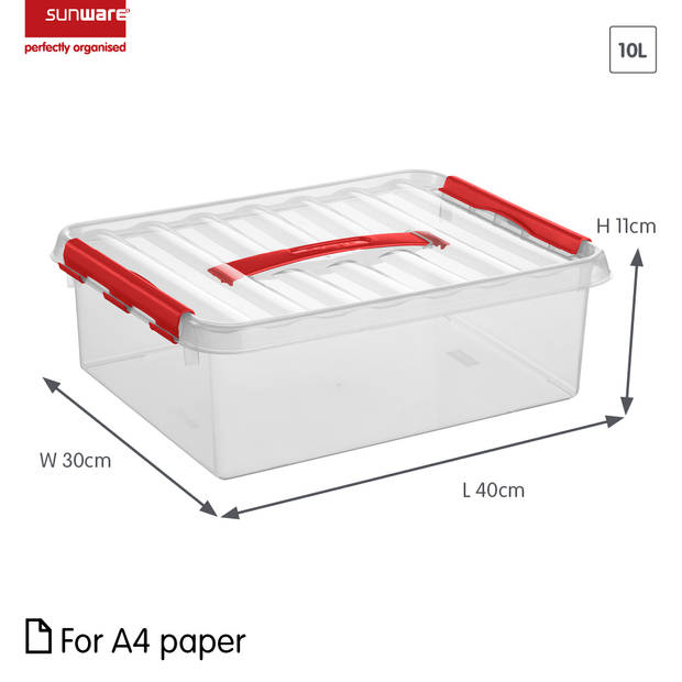 Sunware - Q-line opbergbox 10L transparant rood - 40 x 30 x 11 cm