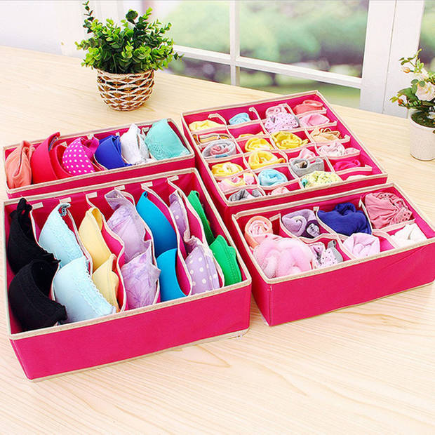 Kleding organizerset 4-delig – Roze - Opbergboxen voor kleding