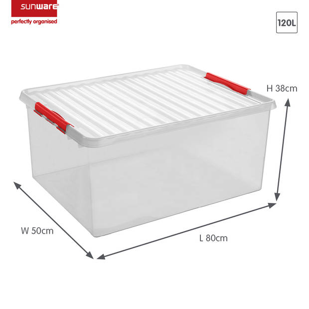 Sunware - Q-line opbergbox 120L transparant rood - 80 x 50 x 38 cm