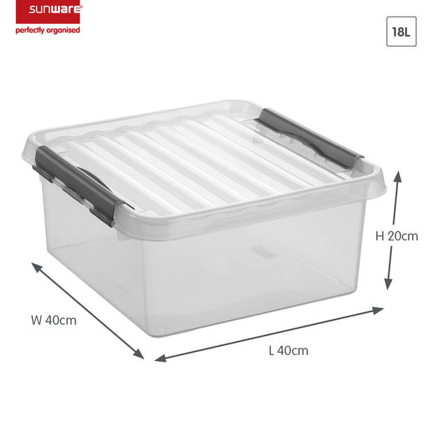 Sunware - Q-line opbergbox 18L transparant metaal - 40 x 40 x 20 cm
