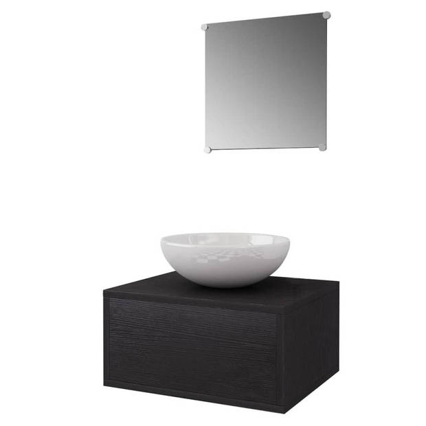 The Living Store Badkamermeubelset - zwart - 40 x 34 x 20 cm - spiegel - keramieken wasbak - zilveren mengkraan