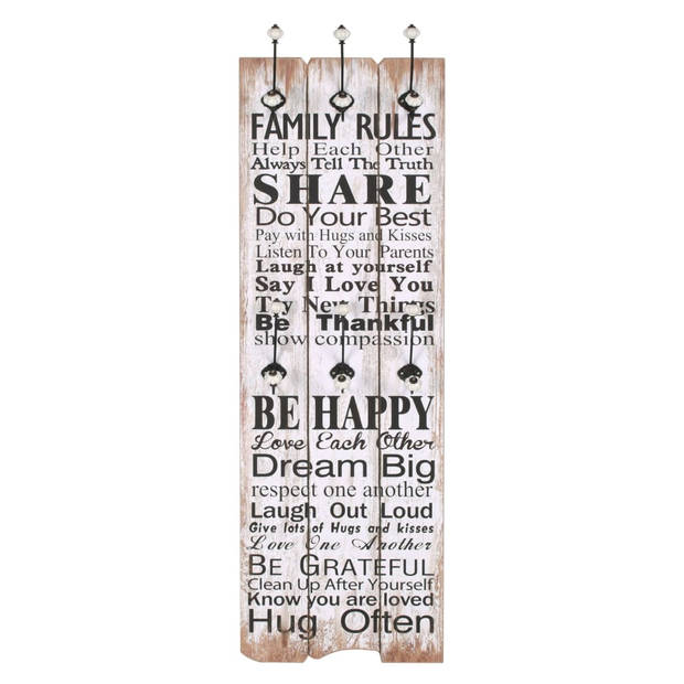 The Living Store Kapstok - Vintage Family Rules - MDF en metaal - 40x120 cm