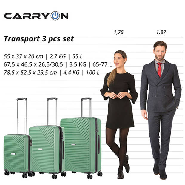 CarryOn Transport TSA Kofferset - 3-delige Trolleyset met OKOBAN - USB - Olijf