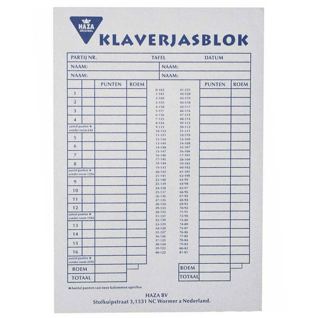 Scoreblok Klaverjassen spel 50 vellen met 2 pakjes speelkaarten - Kaartspel