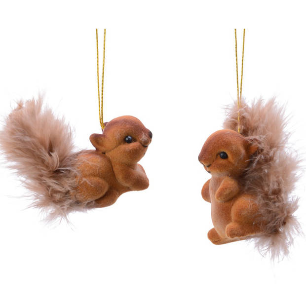 2x Kerst hangdecoratie bruin eekhoorntje 6 cm - Kersthangers