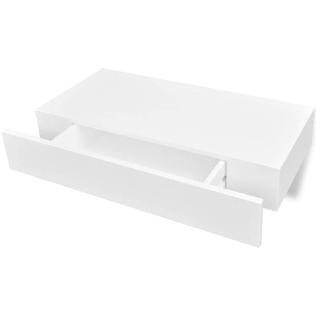 The Living Store Wandplank - Onzichtbaar Montagesysteem - Opslag - 48x25x8 cm - Kleur- Wit - Materiaal- MDF - Met Lade