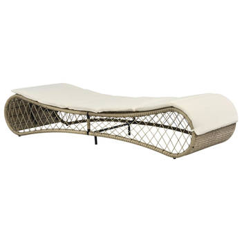 The Living Store Ligstoel Poly Rattan - 200 x 65 x 37 cm - Grijs/Beige - Verstelbare Rugleuning