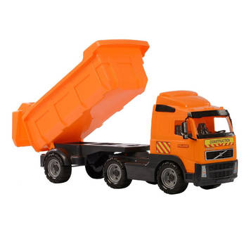 Speelgoed oranje vrachtwagen met oplegger voor jongens 59 cm - Speelgoed vrachtwagens