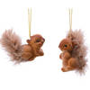 2x Kerst hangdecoratie bruin eekhoorntje 6 cm - Kersthangers