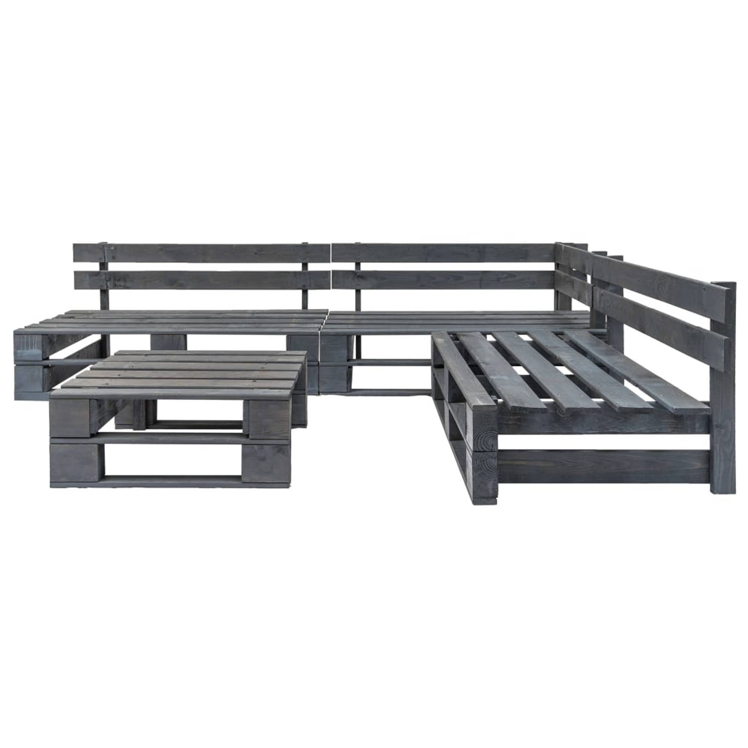 The Living Store Pallet Loungeset - Grijs - 220 x 176 x 55 cm - Geïmpregneerd Grenenhout