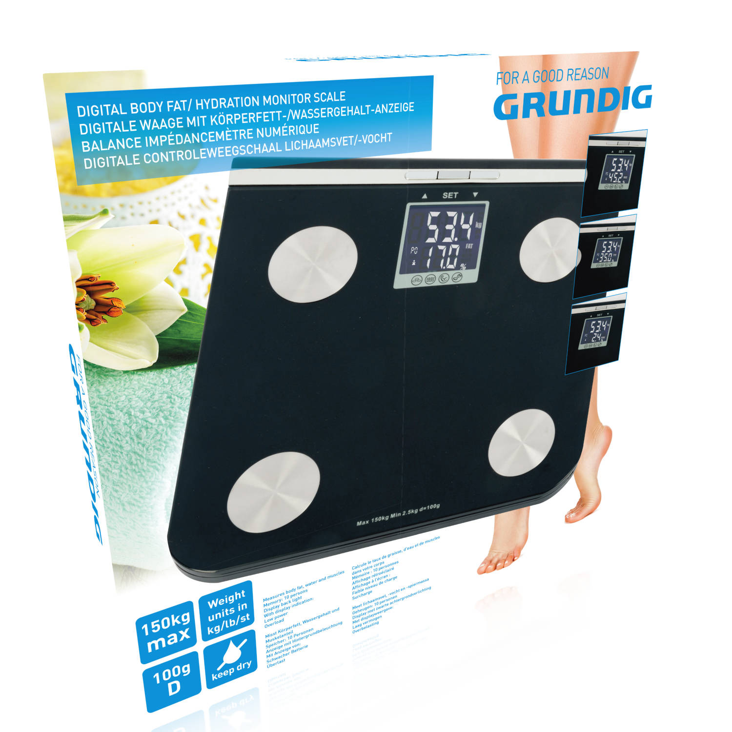 Grundig digitale personenweegschaal - gewicht, vet, vocht, spiermassa - tot 150kg geheugen: 10 pers. | Blokker