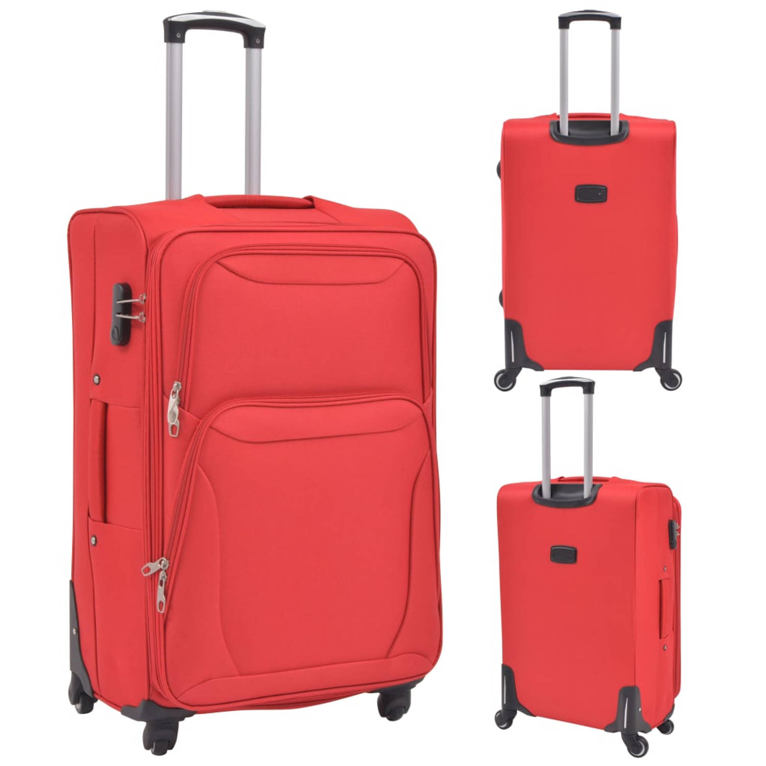 The Living Store Trolleyset - rood - PVC-gecoate oxford stof - L- 45 x 35 x 73 cm - M- 40 x 30 x 65 cm - S- 35 x 25 x