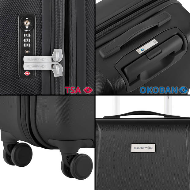 CarryOn Skyhopper kofferset TSA Trolleyset met OKOBAN Dubbele wielen Zwart