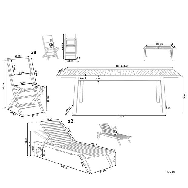 Beliani CESANA - Tuintafelset-Lichte houtkleur-Acaciahout