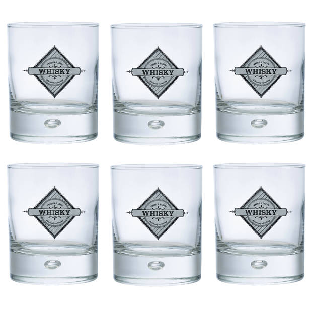 Whisky tumbler glazen - 6x - Disco serie - transparant - 290 ml - Whiskeyglazen
