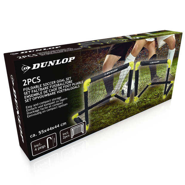 Dunlop Voetbaldoeltjes Set van 2 - 50 x 44 x 44cm - Voetbalgoal Opvouwbaar - Zwart/Geel