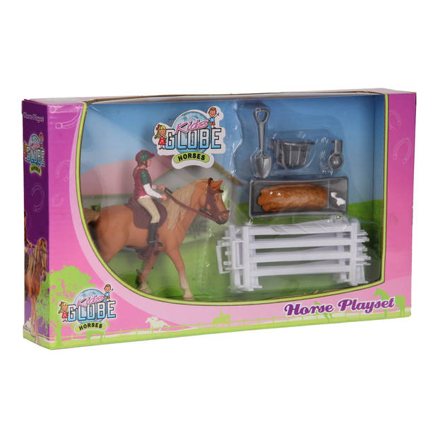 Kids globe paarden speelset met paard ruiter en accessoires