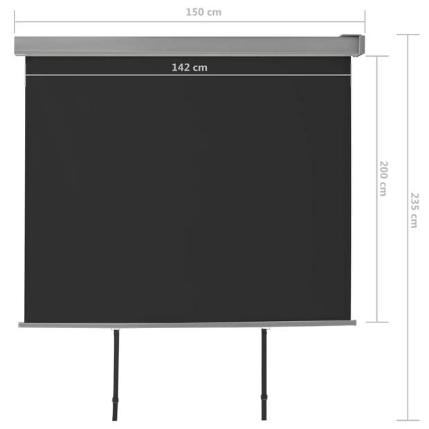 The Living Store Balkonluifel Zwart - 150 x 235 cm - Intrekbaar - UV- en waterbestendig - Inclusief