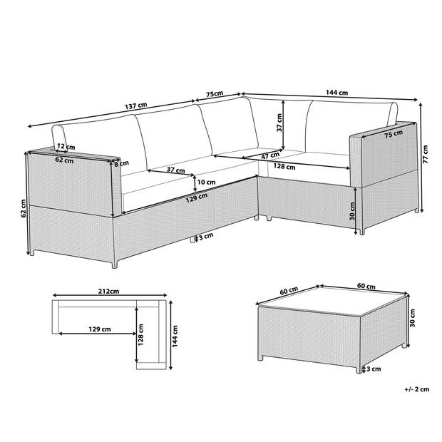 Beliani AVOLA - Loungeset-Grijs-PE rotan