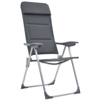 The Living Store Campingstoelen - Grijs - Aluminium - 58x69x86-111cm - Verstelbaar in 5 posities