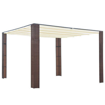 vidaXL Prieel met dak 300x300x200 cm poly rattan bruin en crème