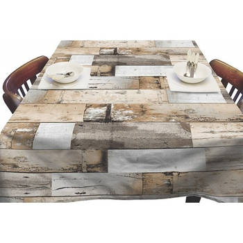 Buiten tafelkleed/tafelzeil houten planken 140 x 250 cm - Tafelzeilen