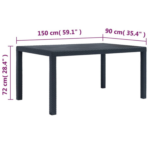 vidaXL Tuintafel 150x90x72 cm rattan-look kunststof antraciet