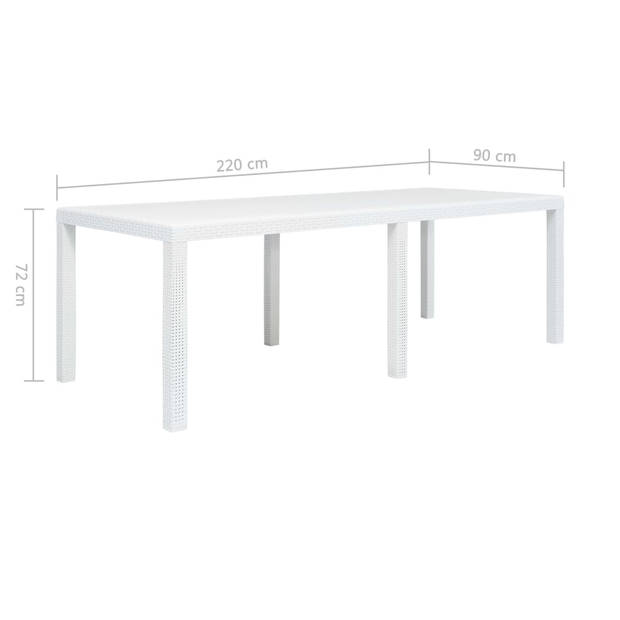 vidaXL Tuintafel 220x90x72 cm rattan-look kunststof wit