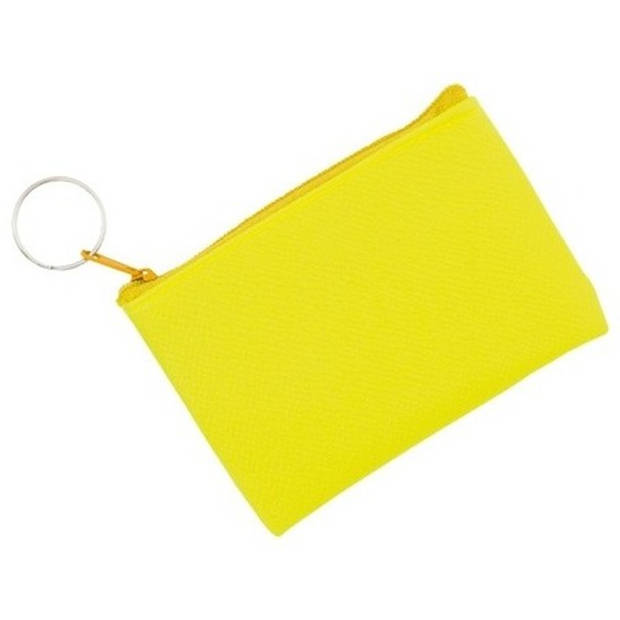 Fluor gele portemonnee met sleutelhanger 10 x 7 cm - Portemonnee