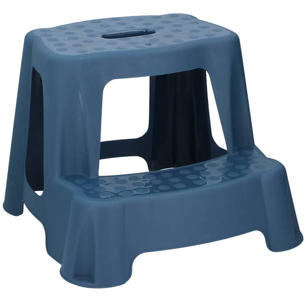 Blauw kinderkrukje/opstapje met 2 treden 35 cm - Keuken/badkamer krukjes/opstapjes voor kinderen