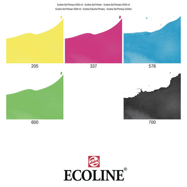 Talens Ecoline waterverf flacon van 30 ml, set van 5 flacons in primaire kleuren