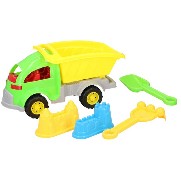 Zandbak speelgoed groene truck/kiepwagen 5-delig 33 cm - Zandspeelsets