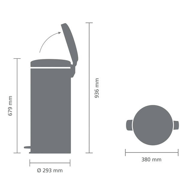 Brabantia newIcon pedaalemmer 30 liter met kunststof binnenemmer - Mineral Concrete Grey