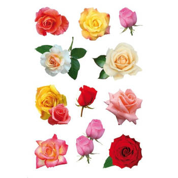 Gekleurde roos bloemen stickervellen met 33 stickers - Stickers