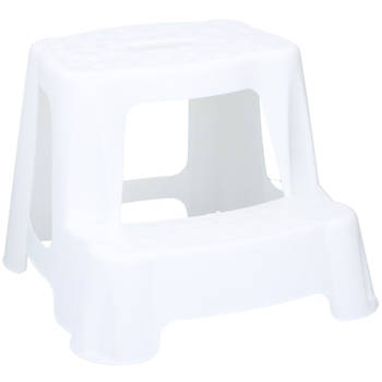 Wit kinderkrukje/opstapje met 2 treden 35 cm - Keuken/badkamer krukjes/opstapjes voor kinderen