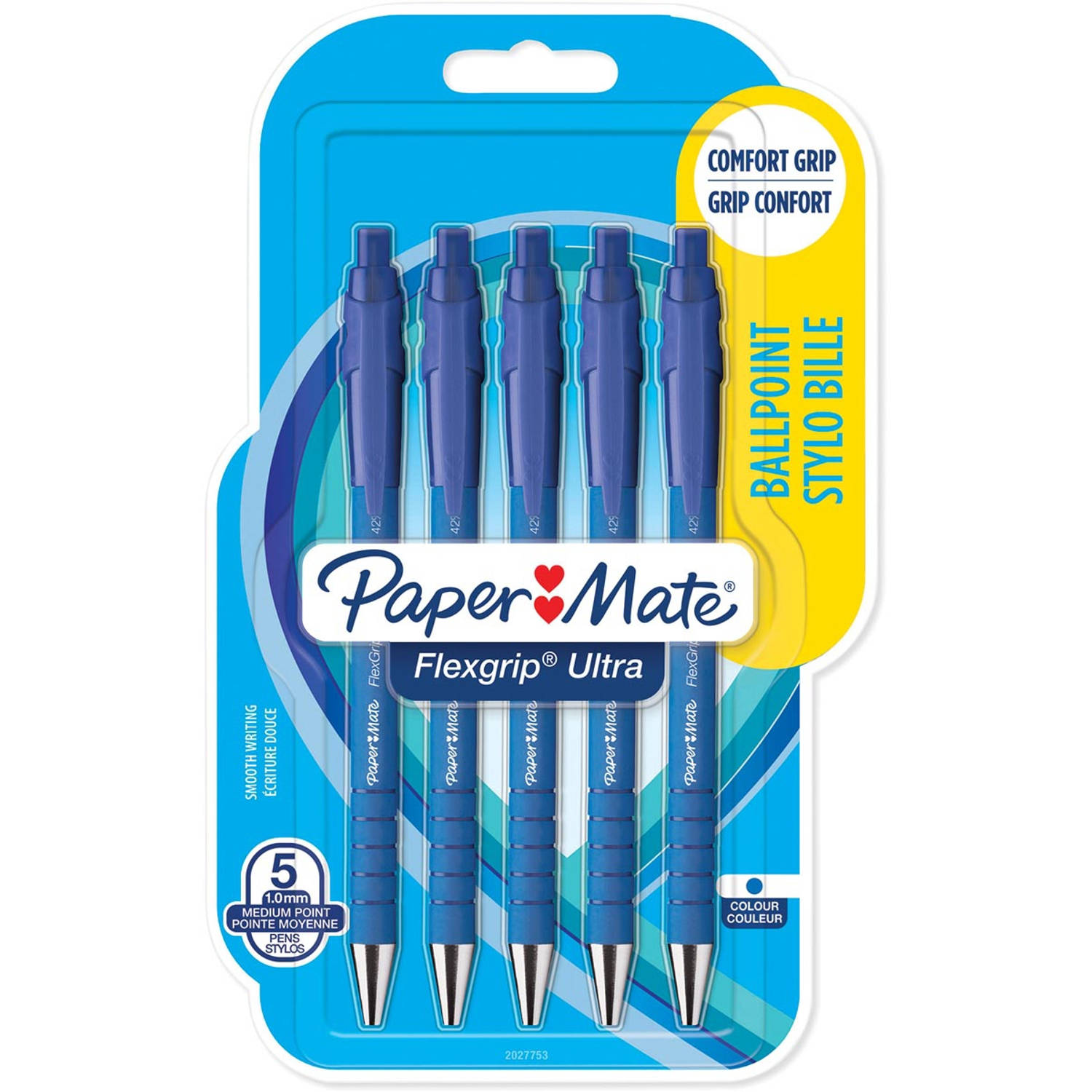 Balpen Papermate Flexgrip Ultra blauw medium 5 stuks blister